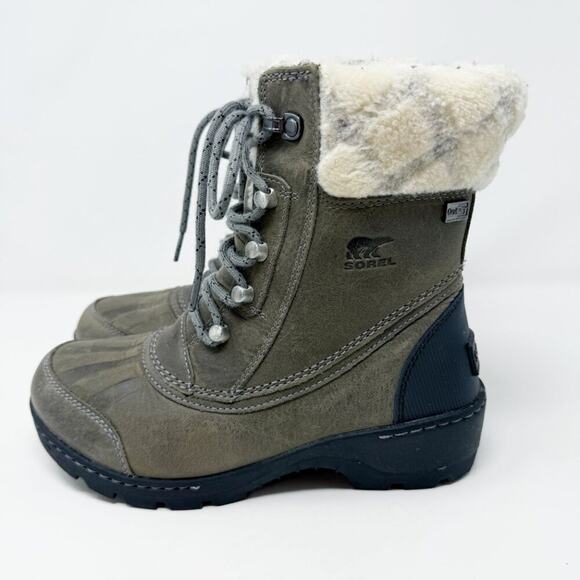 Sorel Gray Leather Whistler Mid Snow Boot Women's Size 6.5 Lace Up Waterproof - Picture 3 of 9